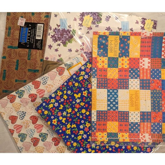 5 Vtg Wrapping Paper Birthday Flowers Gift Flat Fold Ephemera Journal Crafts New - Picture 7 of 12